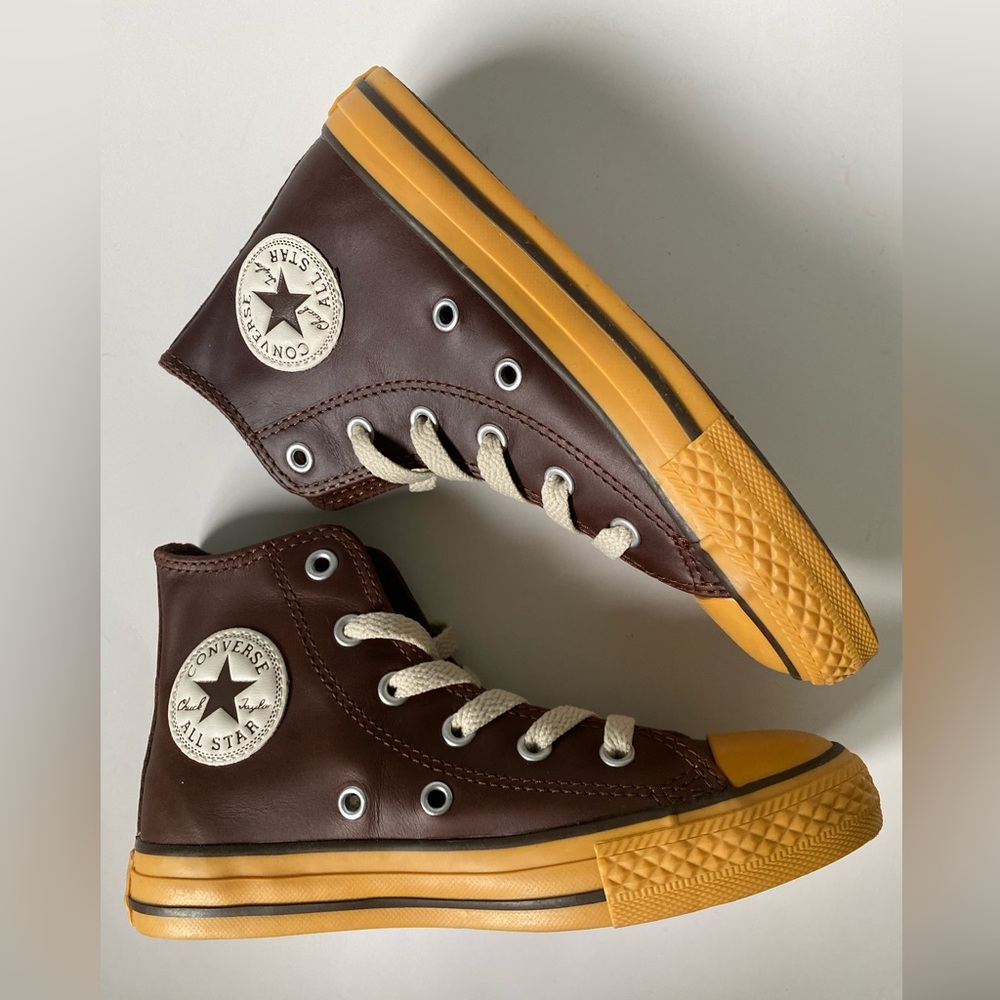 Converse Hi Top Brown Leather Sneakers Shoes Youth Size 13 Skate School